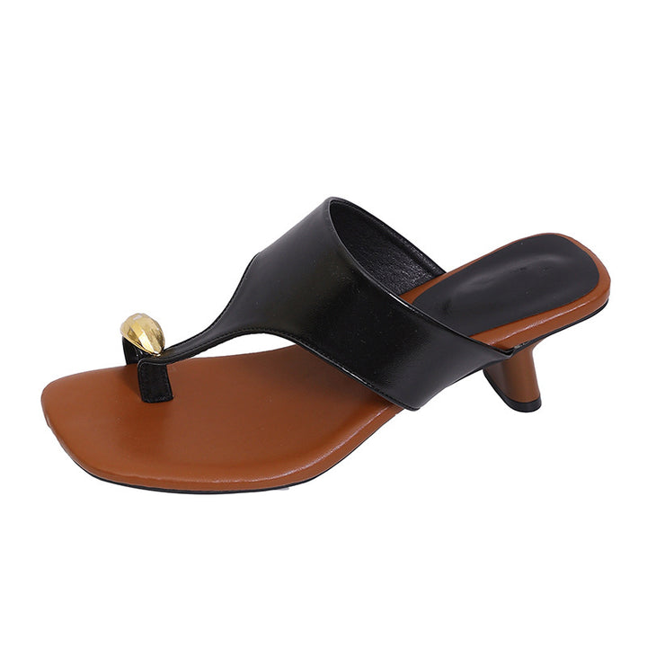 Metal flip-flop high-heeled sandals