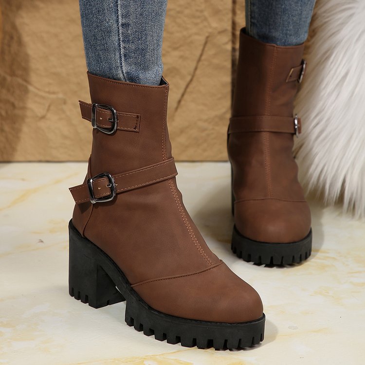 Back Zip Block Heel Ankle Booties
