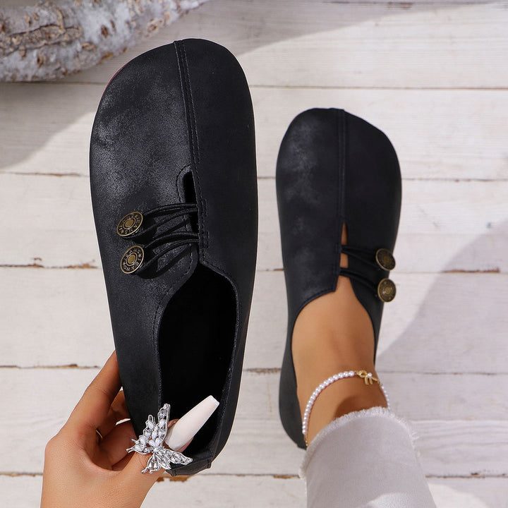 Vintage Square Toe Cutout Slip On Flats