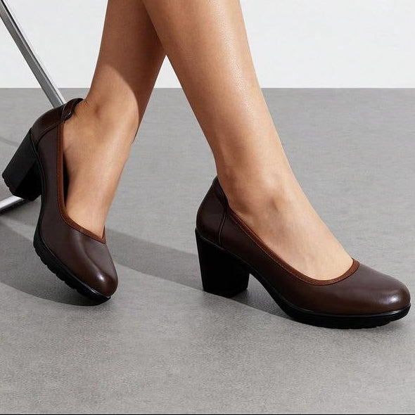 Soft Leather Mid Heel Slip On Shoes