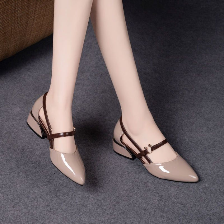 Soft leather pointed-toe mid-heel shoes