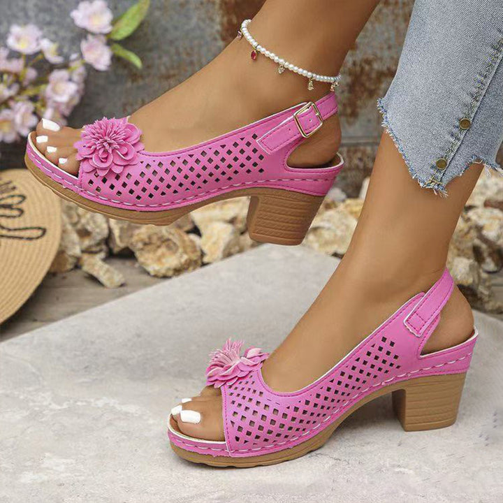 Flower Buckle Heel Sandals