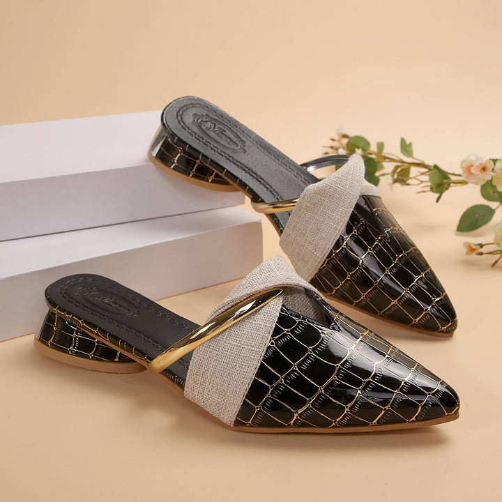 Croc Print Pointed Toe Mule Slides