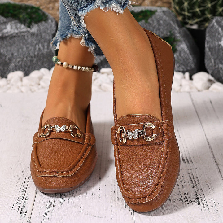 Casual soft-soled metallic flat loafers