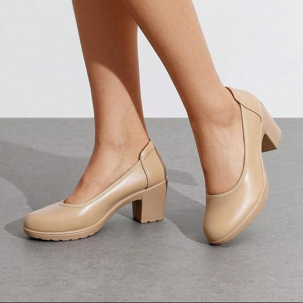Soft Leather Mid Heel Slip On Shoes