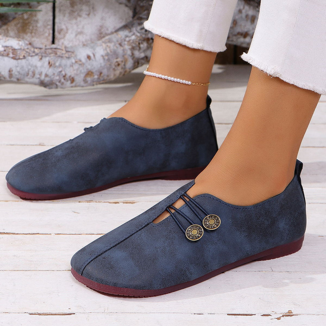Vintage Square Toe Cutout Slip On Flats