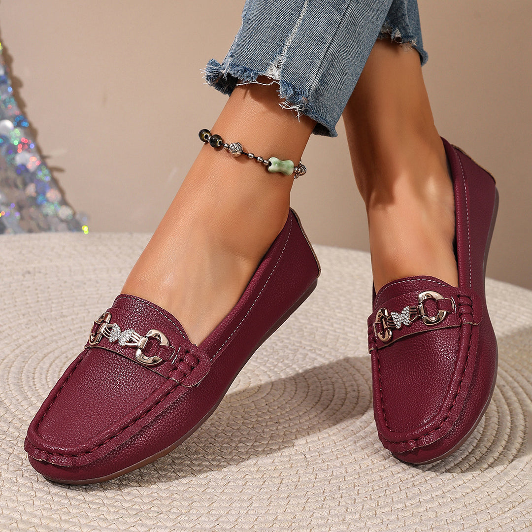 Casual soft-soled metallic flat loafers