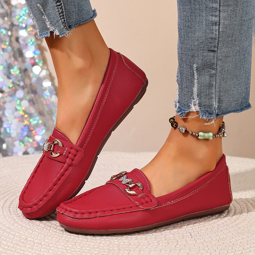 Casual soft-soled metallic flat loafers