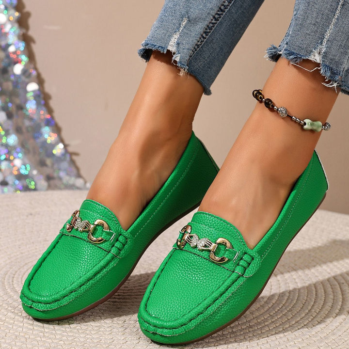 Casual soft-soled metallic flat loafers