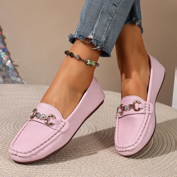 Casual soft-soled metallic flat loafers