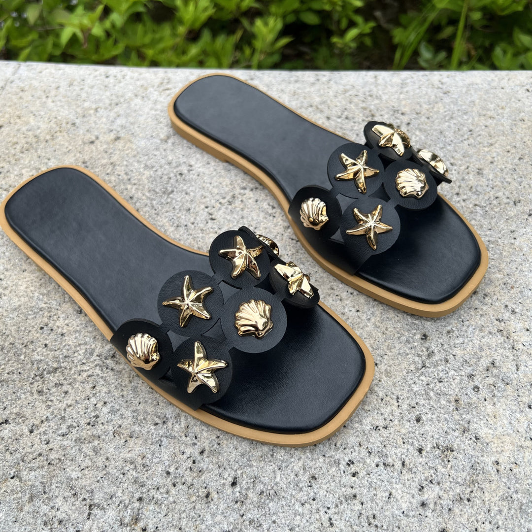 Women Shell Starfish Decor Flat Beach Slide Sandals