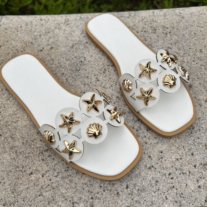 Women Shell Starfish Decor Flat Beach Slide Sandals
