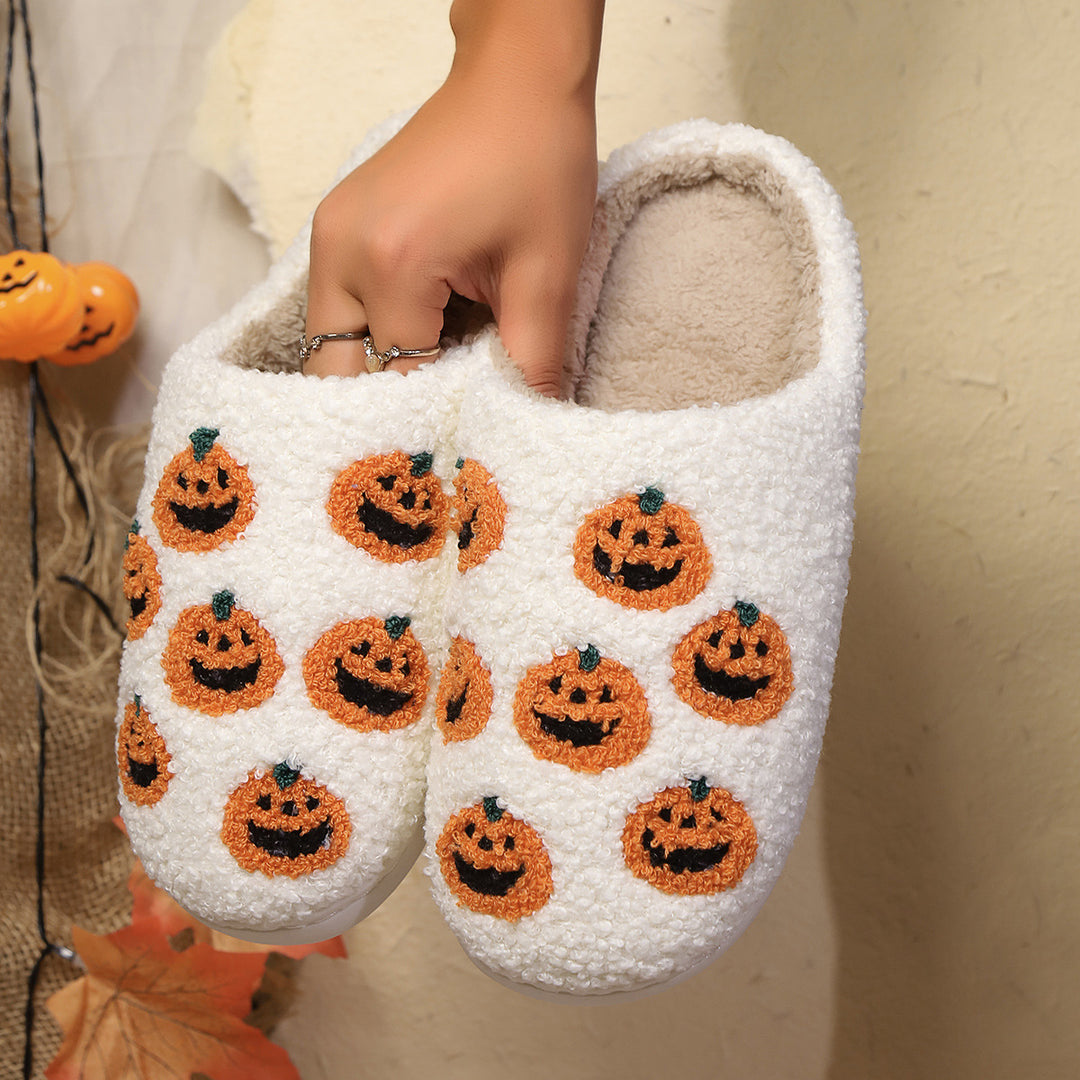 Unisex Halloween Pumpkin Plush Slippers