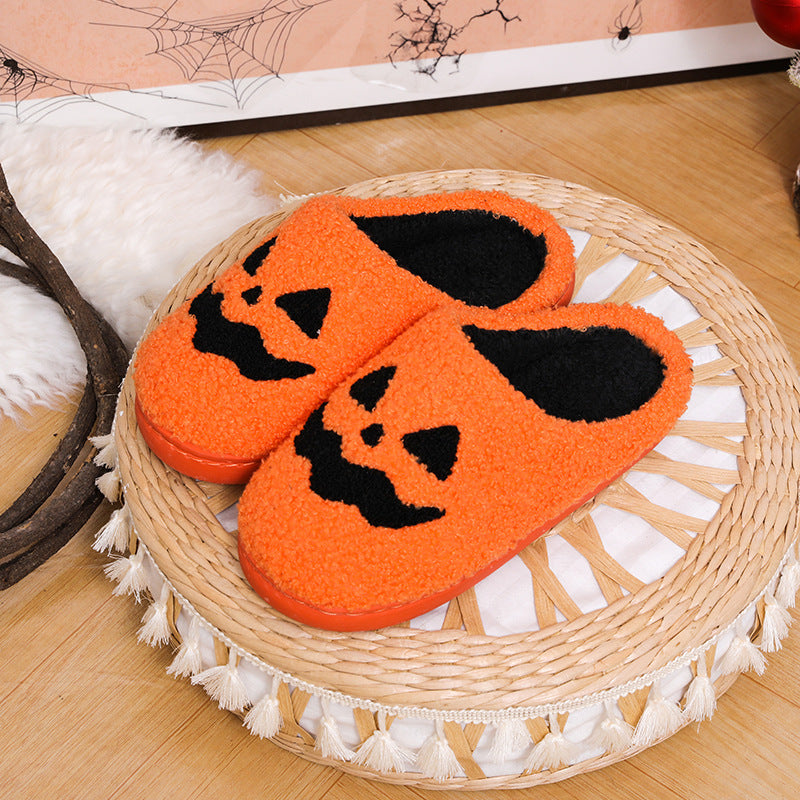 Unisex Halloween Pumpkin Plush Slippers