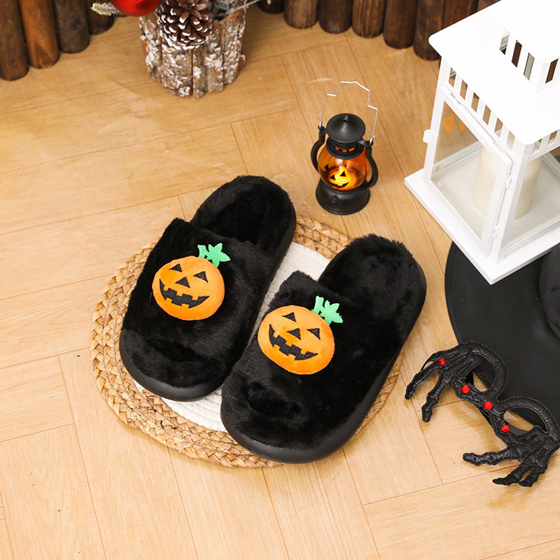 Unisex Halloween Pumpkin Plush Slippers
