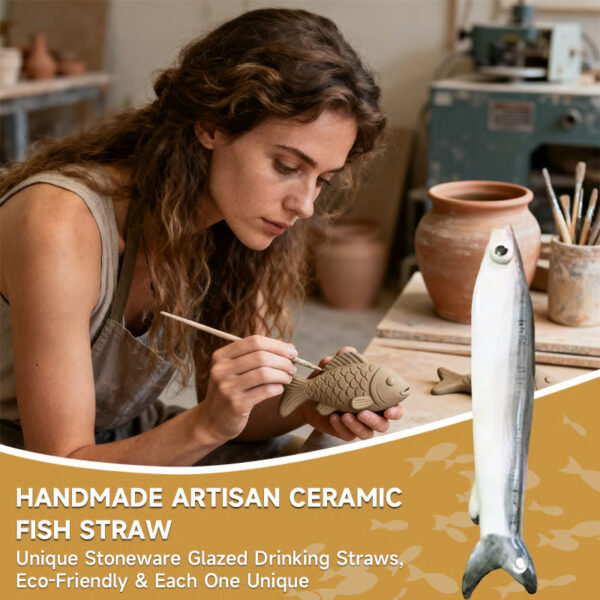 Handmade Ceramic Fish-Shaped Straw