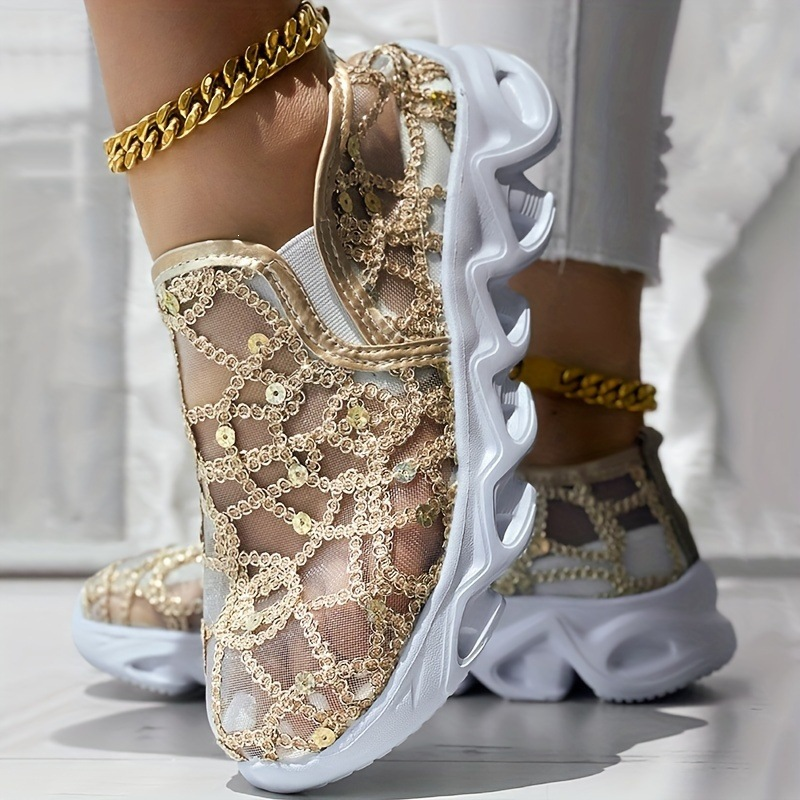 Sparkle Mesh Slip On Platform Casual Sneakers