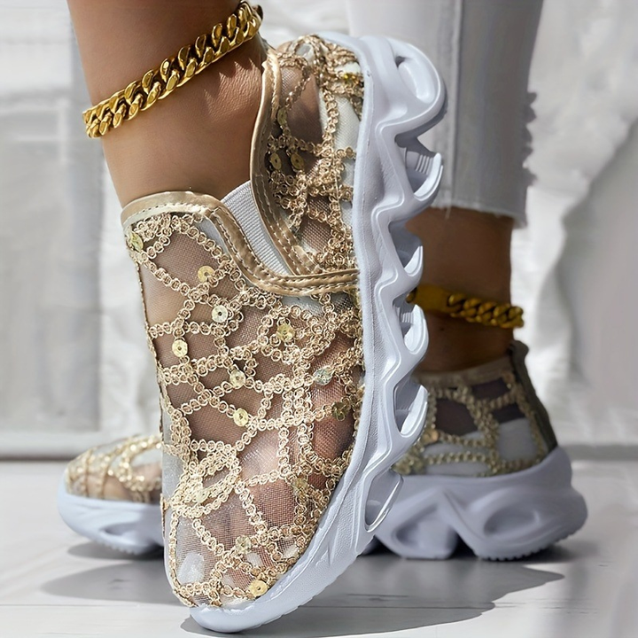 Sparkle Mesh Slip On Platform Casual Sneakers