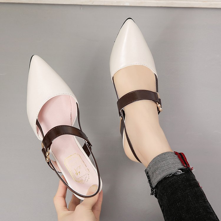 Retro pointed toe chunky heel Mary Jane shoes