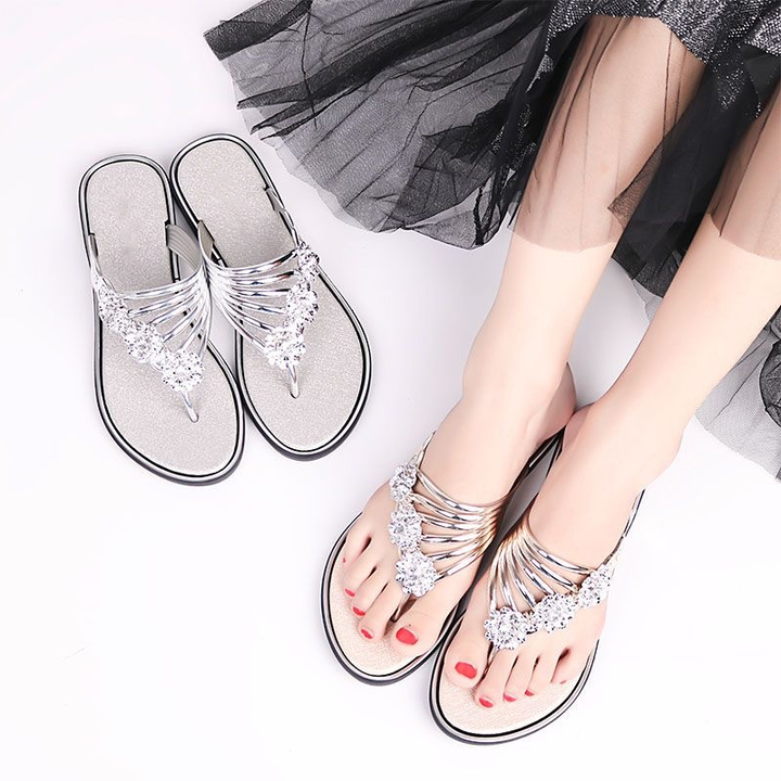 Rhinestone Embellished Thong Sandals for Women