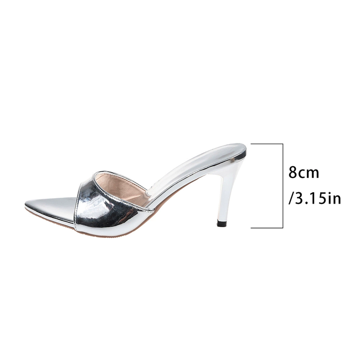 Metallic peep-toe stiletto mules