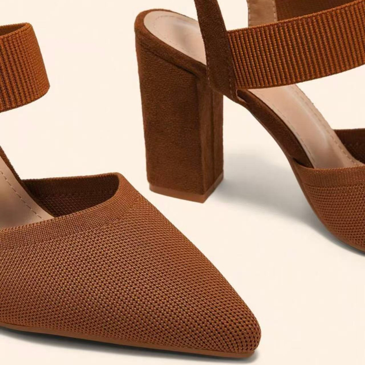 Pointed Toe Elastic Strap Block Heels