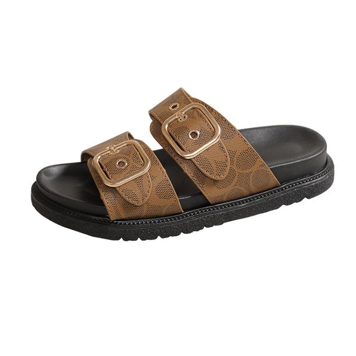 Vintage Monogram Double Buckle Platform Slide Sandals