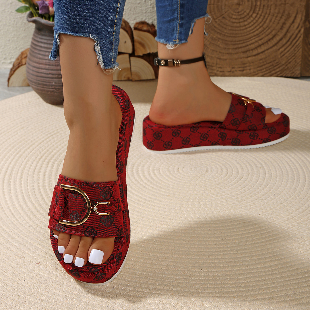 Retro Print Buckle Platform Sandals