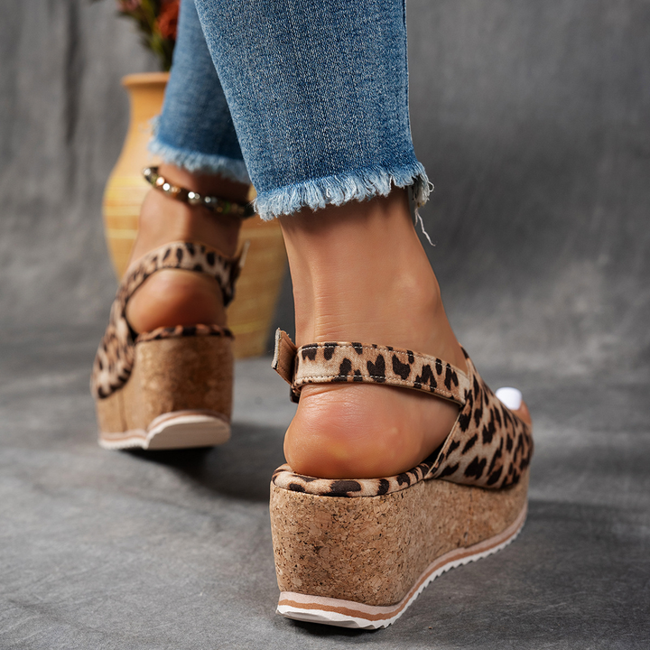 Adjustable Buckle Cork Wedge Slide Sandals