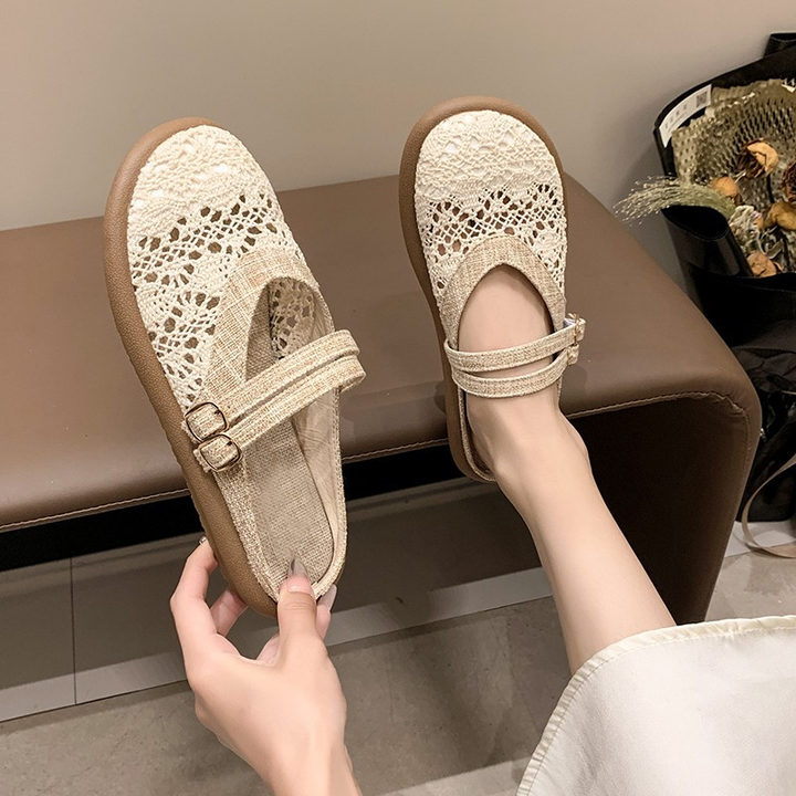 Vintage Hollow Strap Flat Mules