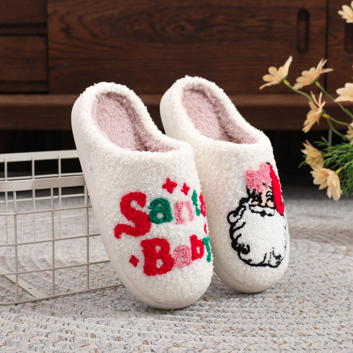 Christmas Santa Baby Printed Fuzzy Closed Toe Indoor Slippers