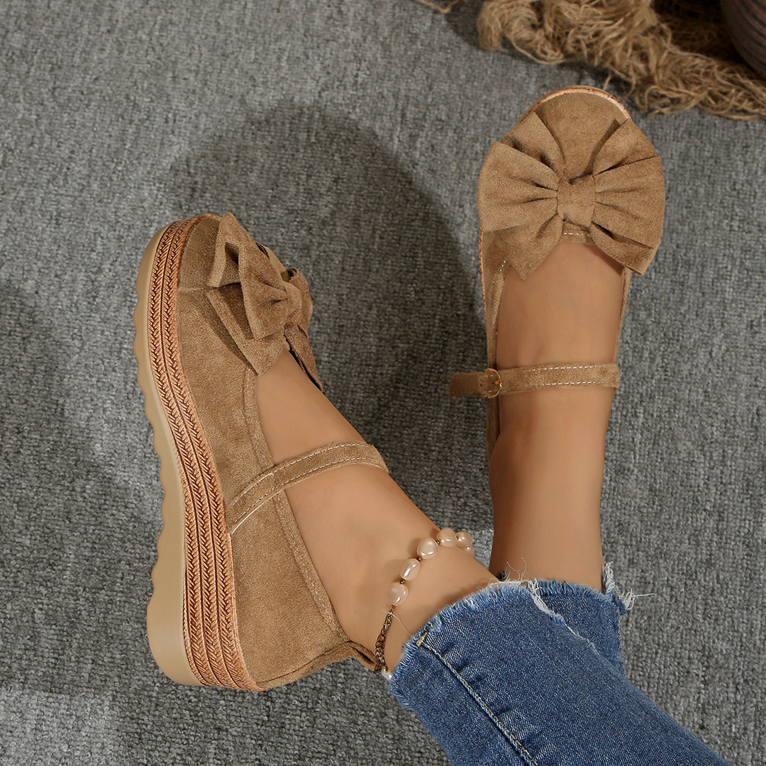 Bow Accent Mary Jane Wedge Platform Casual Shoes
