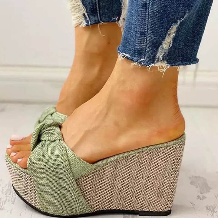 Bow Knot Platform Wedge Mule Sandals