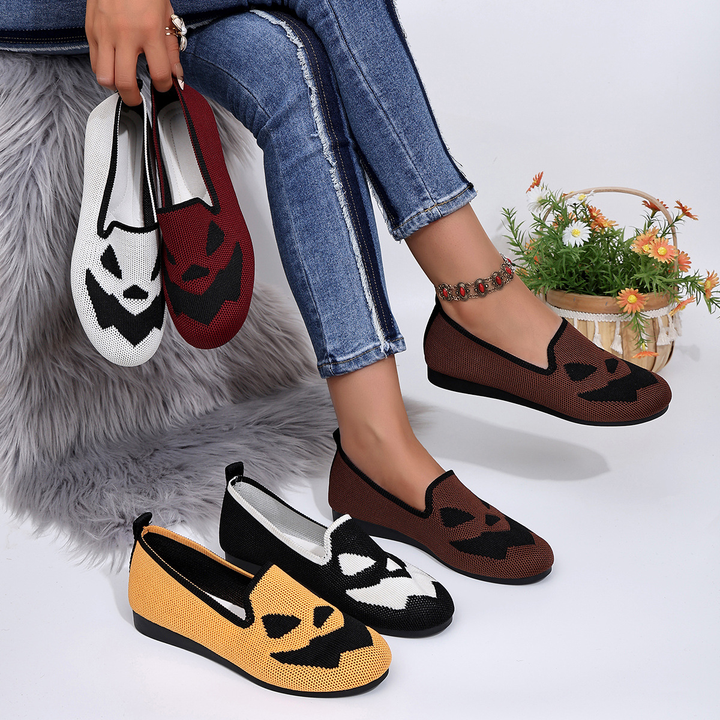 Spooky Pumpkin Knit Slip-On Shoes