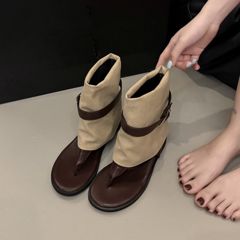 Retro Style Fold-Over Ankle Thong Sandals