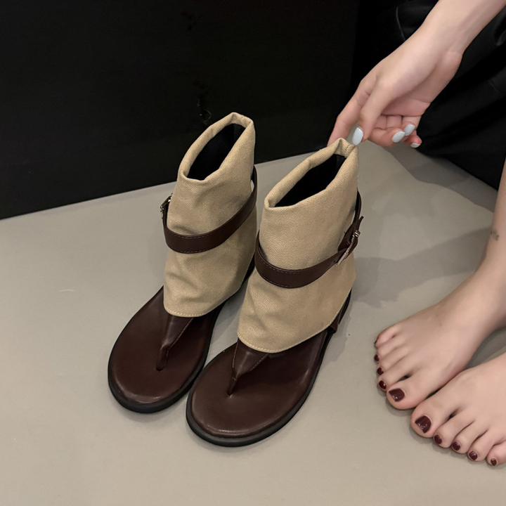 Retro Style Fold-Over Ankle Thong Sandals