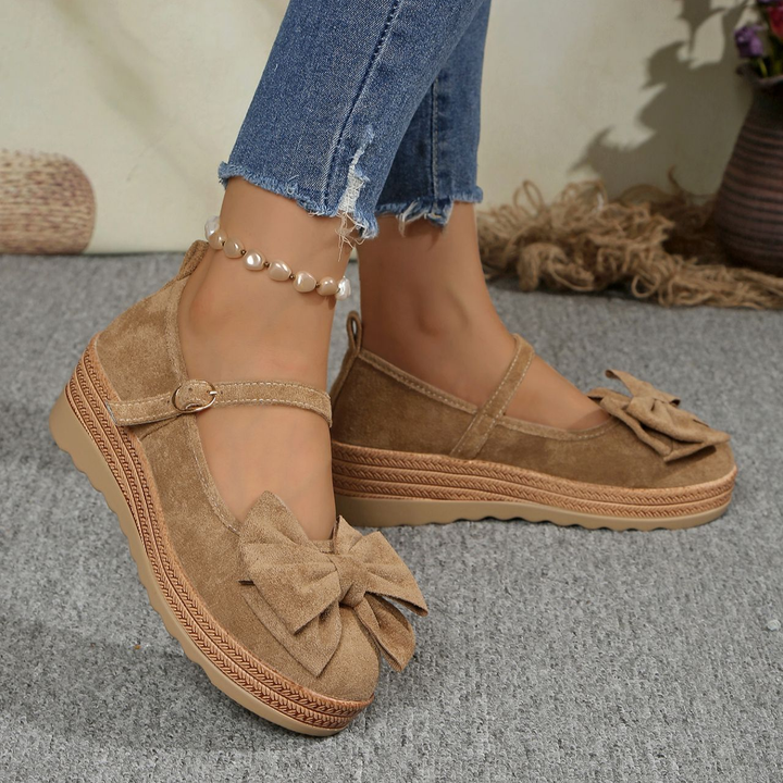 Bow Accent Mary Jane Wedge Platform Casual Shoes