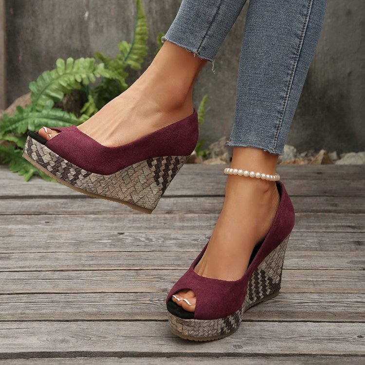 Open-toe woven platform wedge shoes