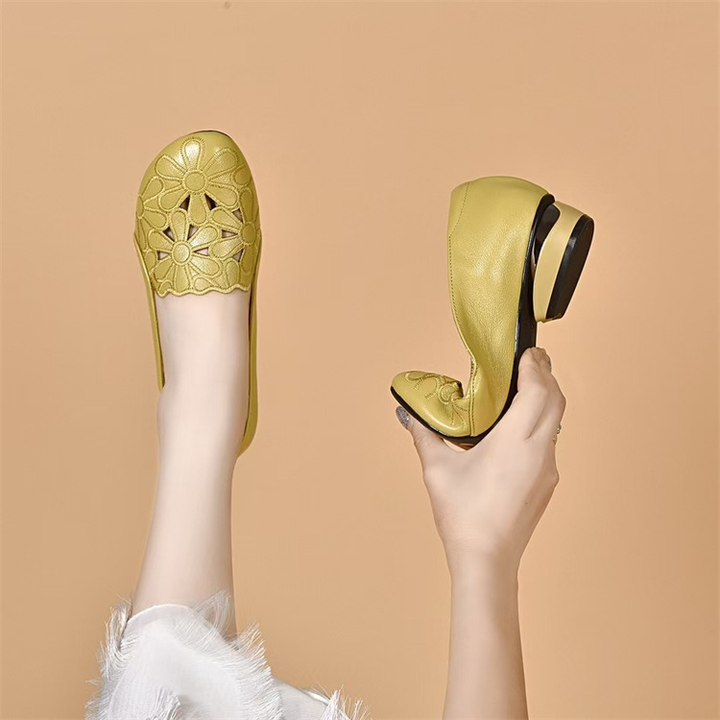 Floral Cutout Breathable Low Heel Loafers