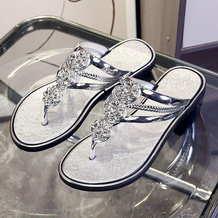 Rhinestone Embellished Thong Sandals for Women