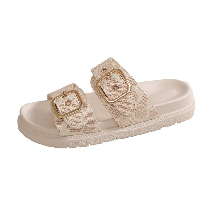 Vintage Monogram Double Buckle Platform Slide Sandals