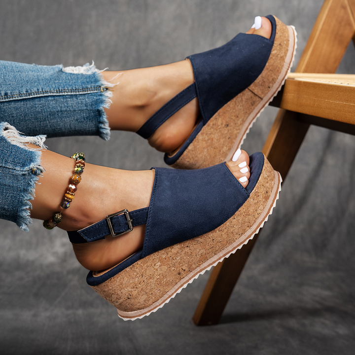Adjustable Buckle Cork Wedge Slide Sandals