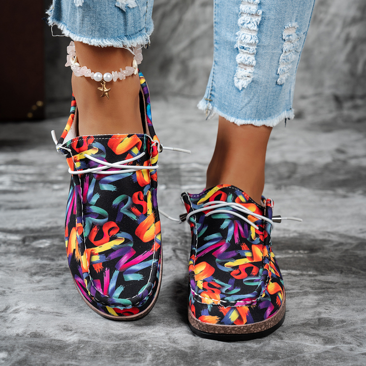 Women Printed Lace‑Up Platform Comfort Casual Loafers
