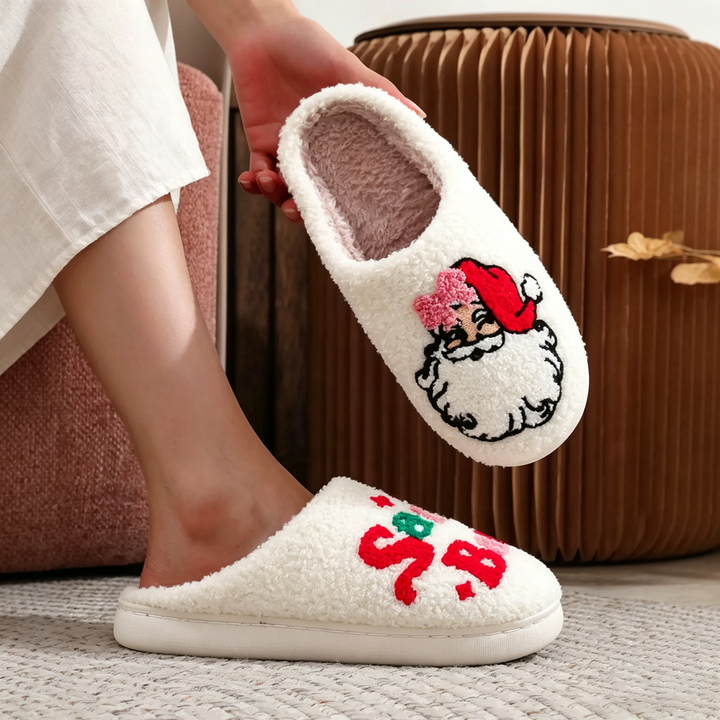 Christmas Santa Baby Printed Fuzzy Closed Toe Indoor Slippers