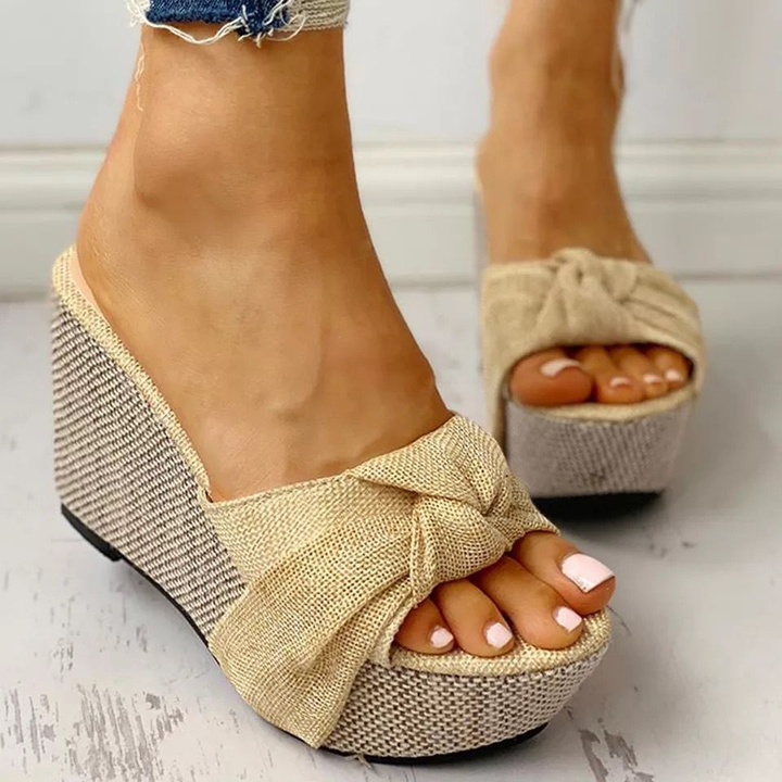 Bow Knot Platform Wedge Mule Sandals