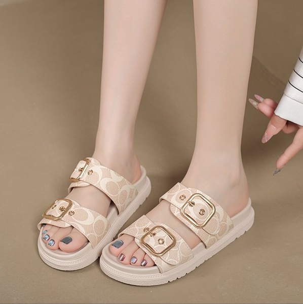 Vintage Monogram Double Buckle Platform Slide Sandals