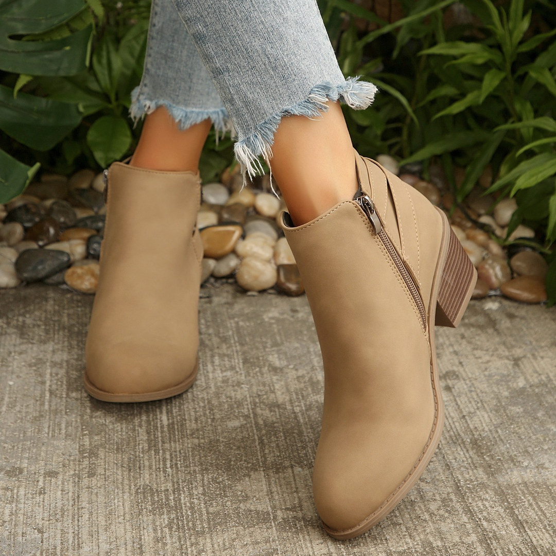 Women Side Zip Chunky Heel Ankle Booties