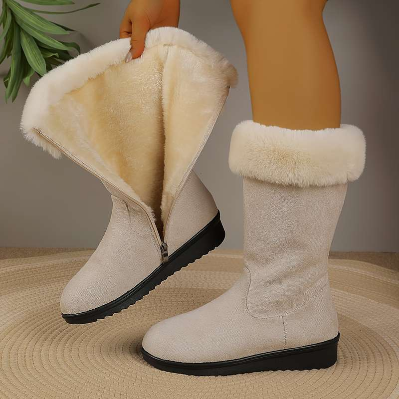 Fur Trim Side Zip Mid Calf Winter Boots