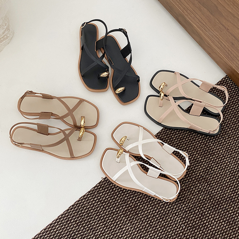 Elegant square-toe casual flat summer sandals