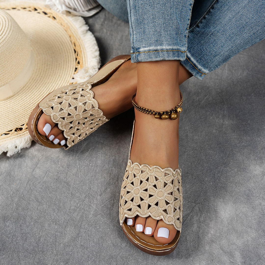vintage hollow flower platform wedge casual slippers